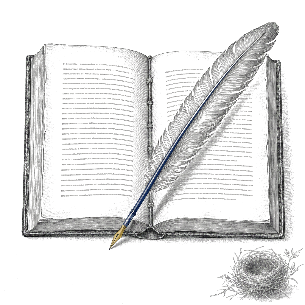 Master — open book with quill on cream paper